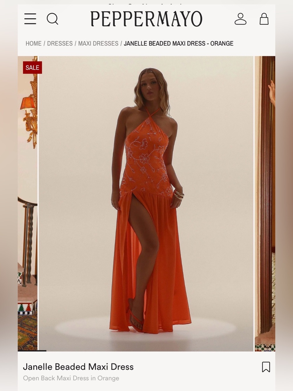 Peppermayo Orange Sequin halter dress